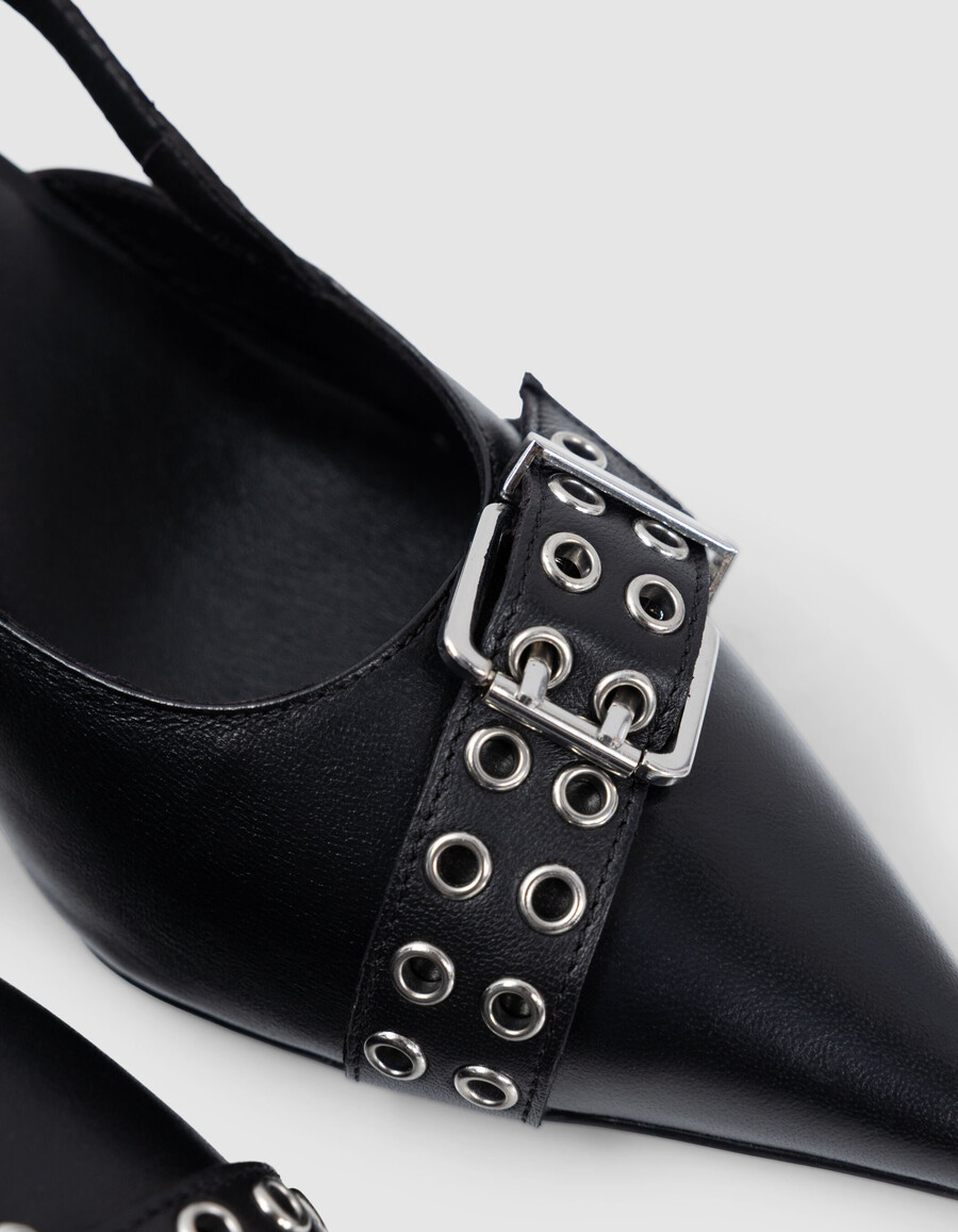 schwarze damen-slingback-pumps aus leder mit ösen