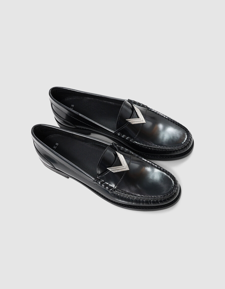 schwarze damen-loafer aus glacé-leder