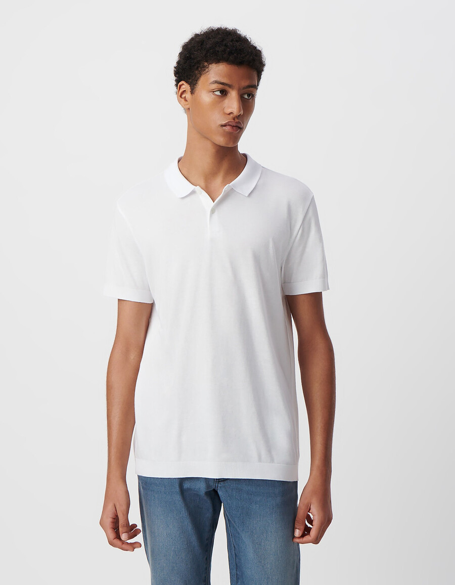 weißes herren-polohemd aus baumwolle und modal