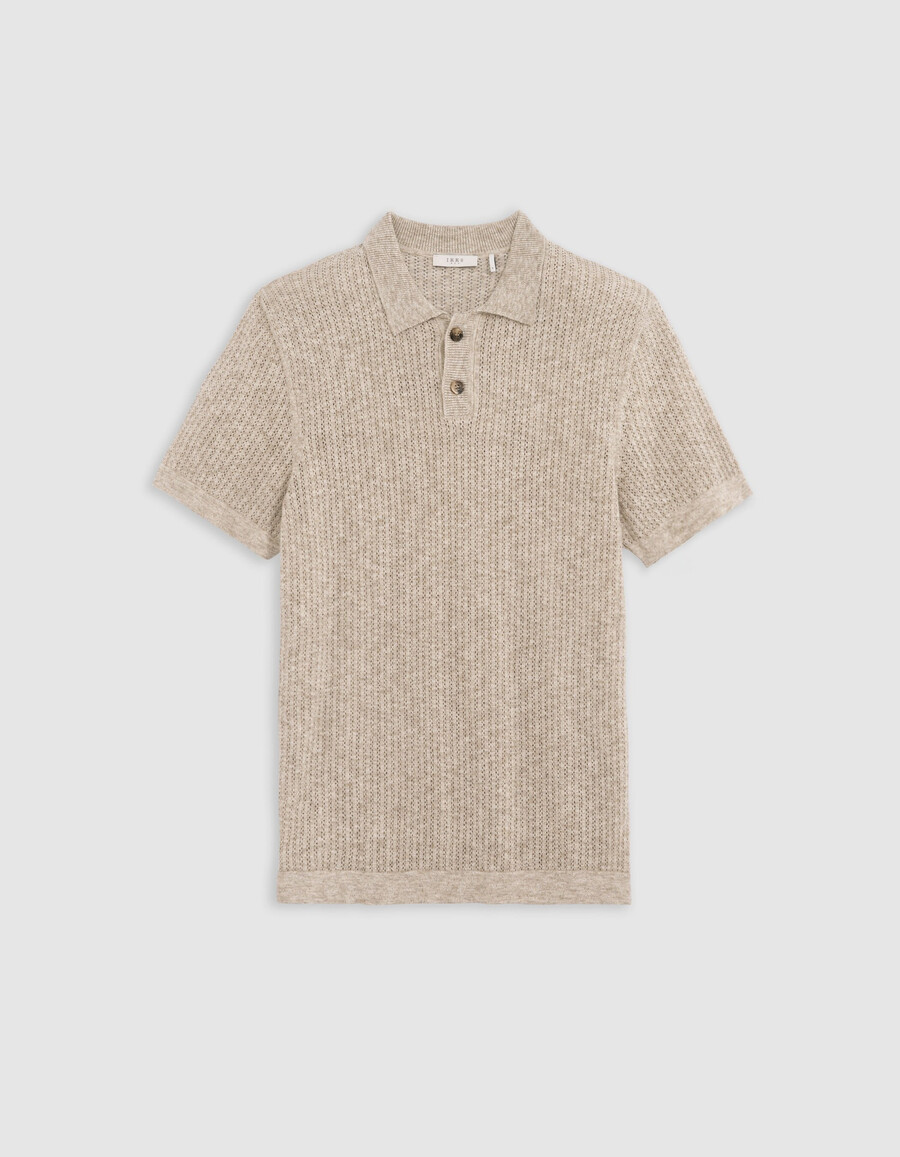 beigefarbenes herren-poloshirt mit dekorativem lochmuster
