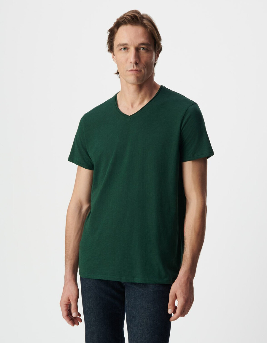 grünes herren-t-shirt aus bio-baumwolle mit v-ausschnitt