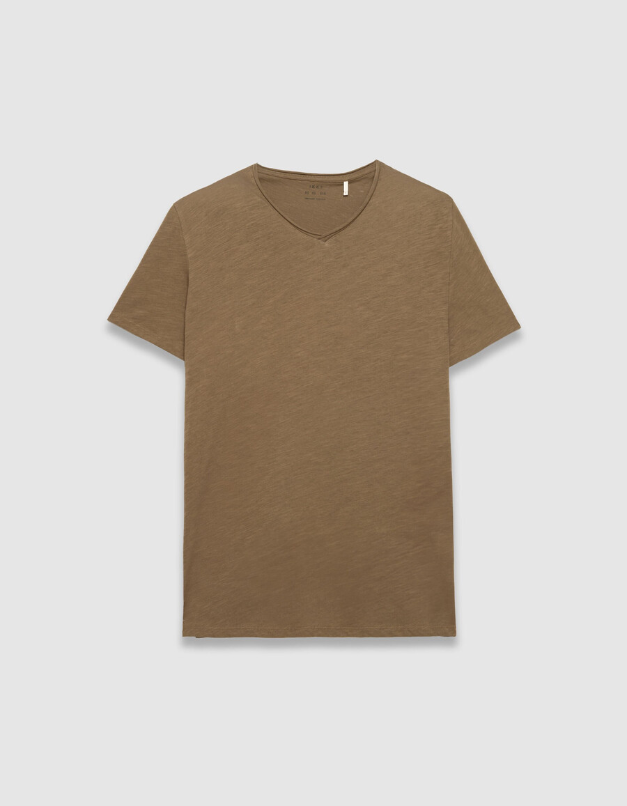 beiges herren-t-shirt aus bio-baumwolle mit v-ausschnitt