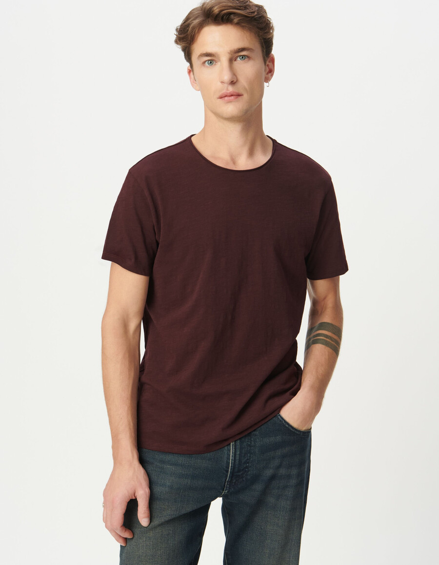 herren-t-shirt aus pflaumenfarbener bio-baumwolle mit rundhalsausschnitt
