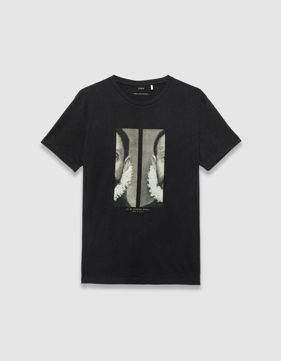 schwarzes t-shirt mit visuellem porträt für herren