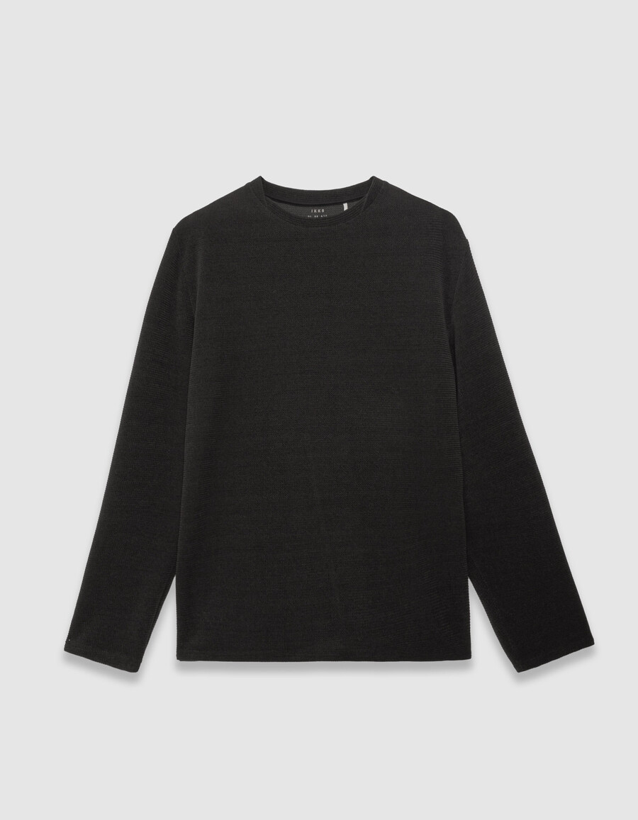 schwarzes schnelltrocknendes langarm-t-shirt mit waffelstruktur für herren