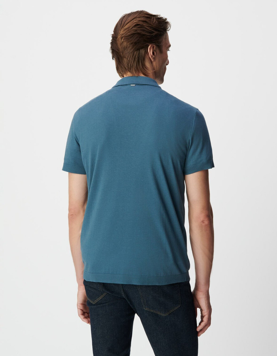 herren-polohemd aus blauem baumwoll-modal mit kurzen ärmeln
