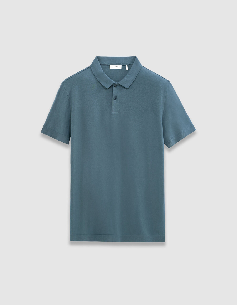 herren-polohemd aus blauem baumwoll-modal mit kurzen ärmeln