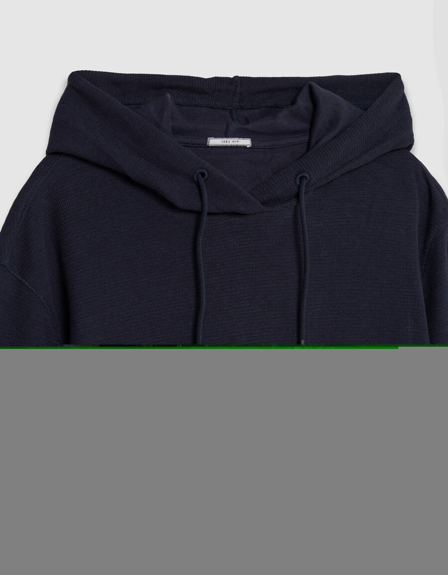 herren-t-shirt mit kapuze und relief-mesh in marineblau