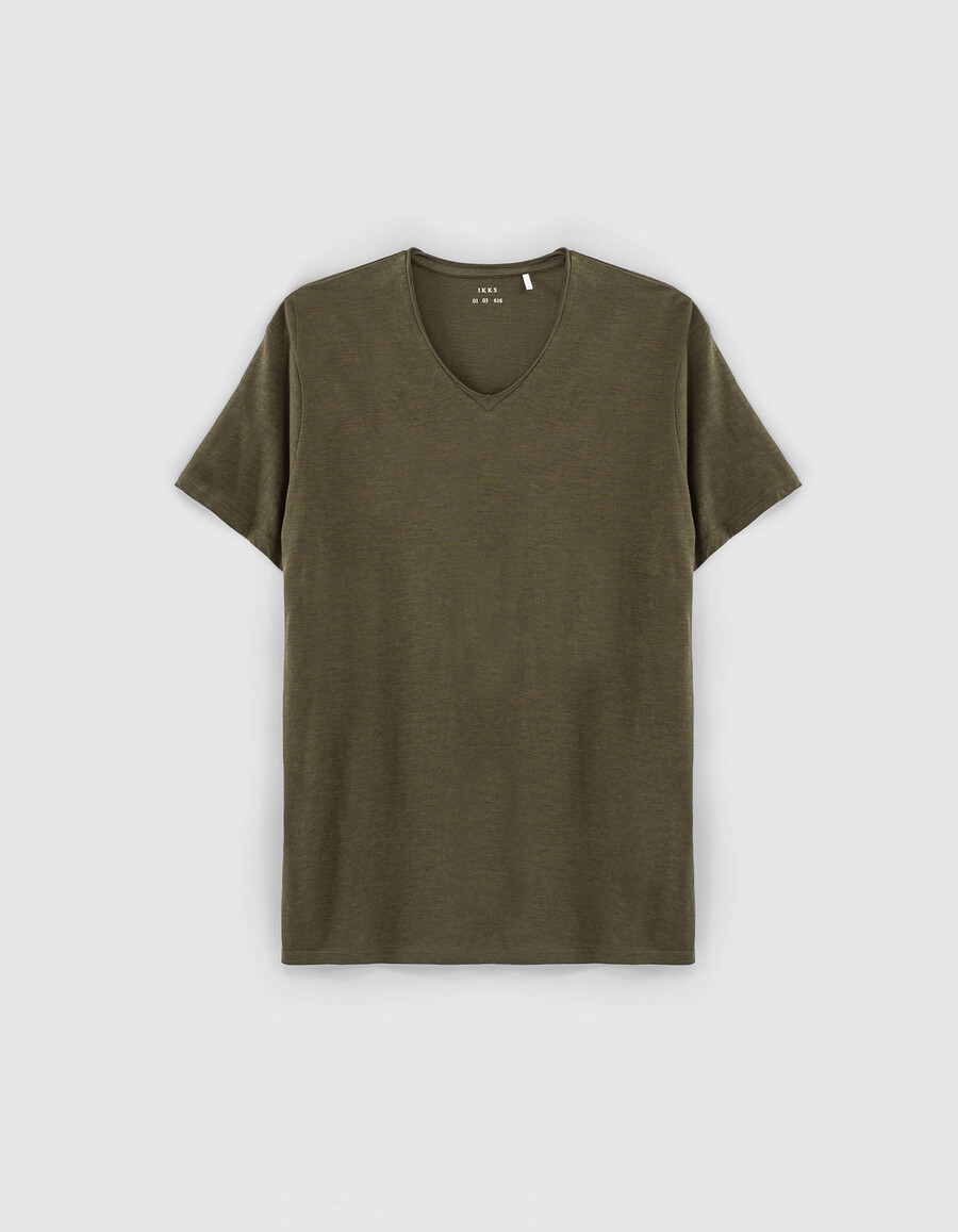 essential herren-t-shirt mit v-ausschnitt in dunkelkhaki