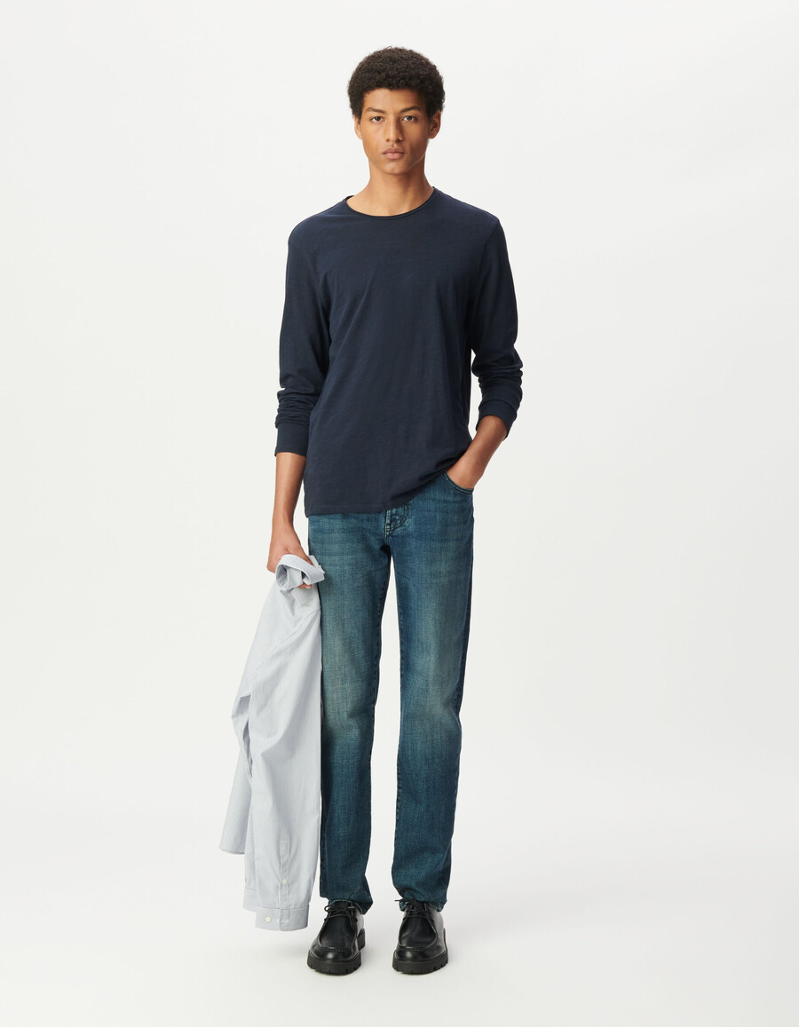 herren-langarmshirt mit rundhalsausschnitt in marineblau