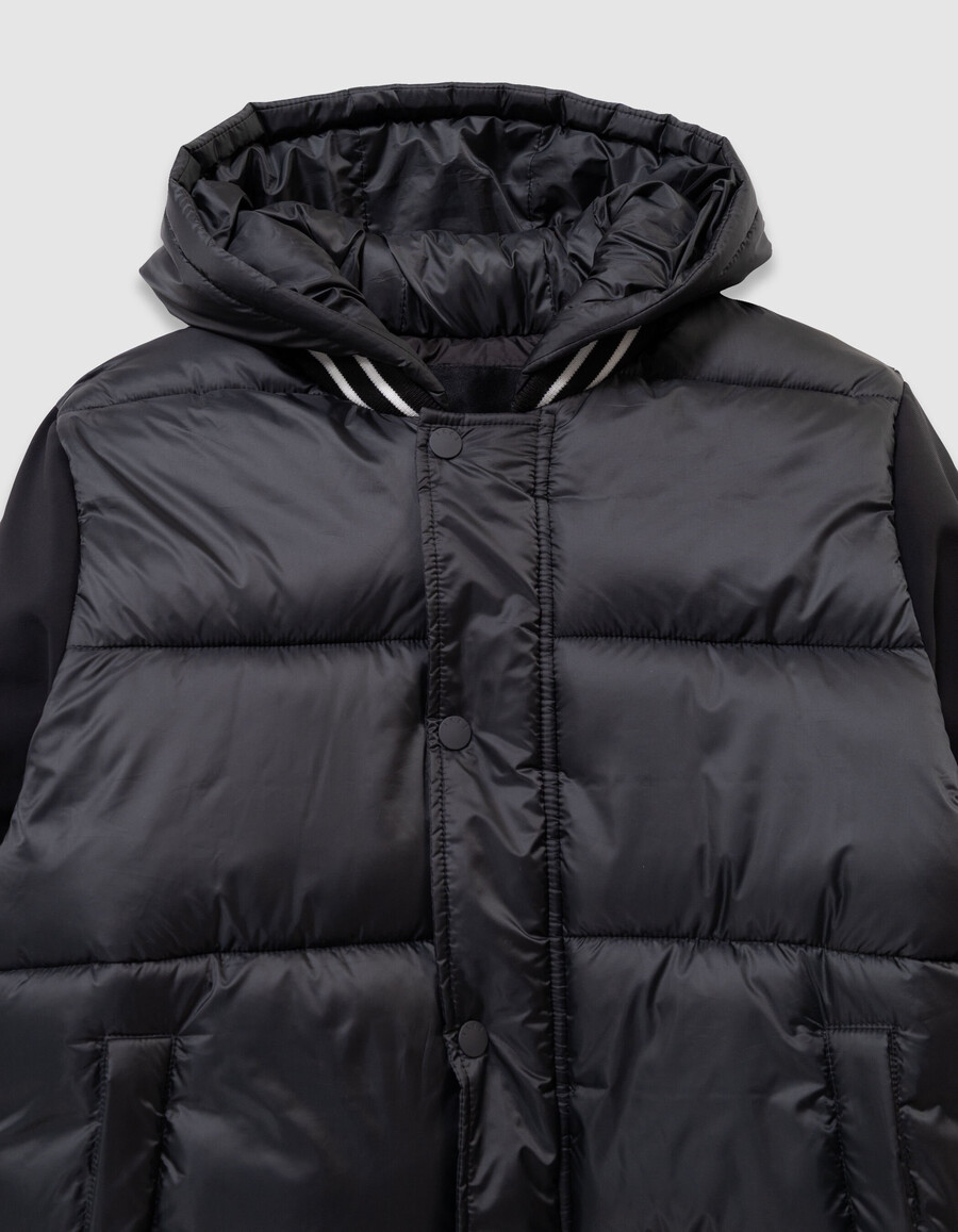 schwarze wattierte kapuzenjacke aus mischgewebe für jungen