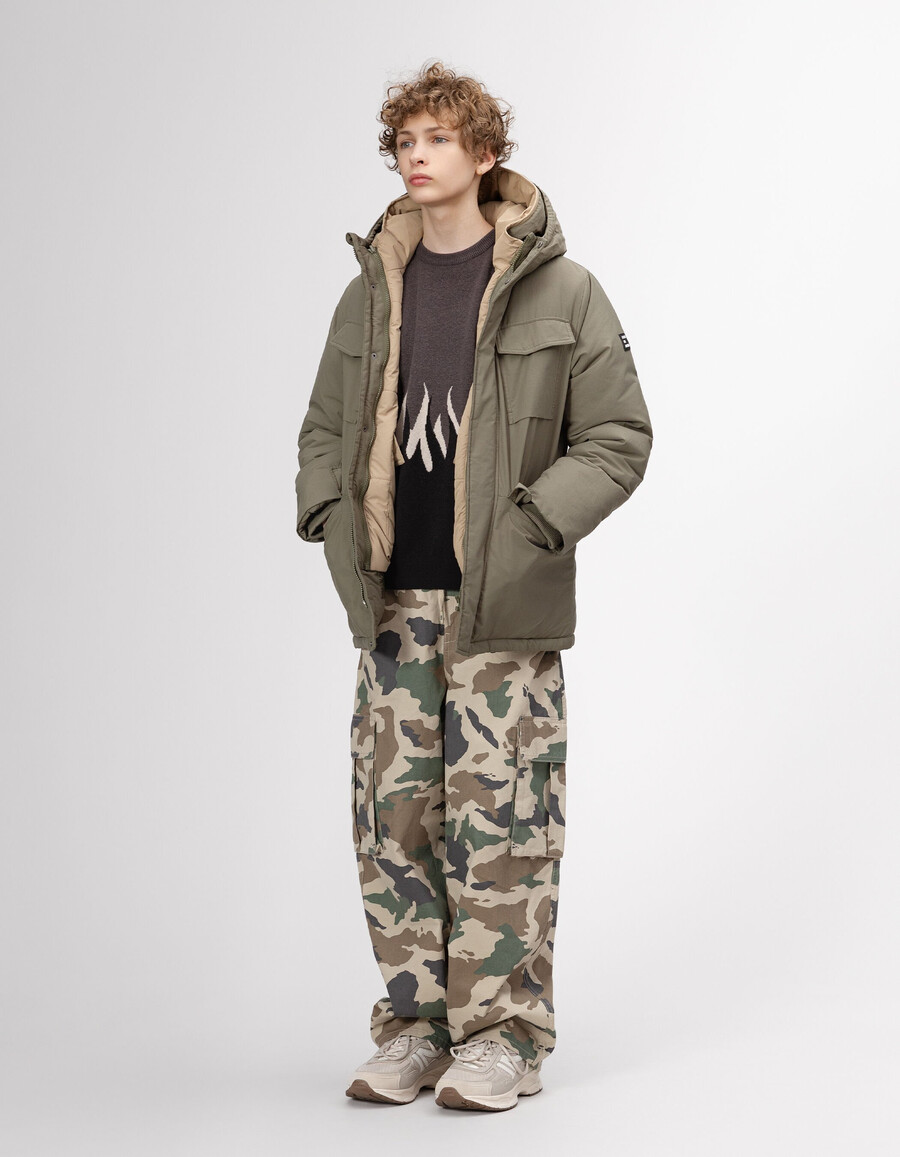 3-in-1-parka und wendbare steppjacke für jungen in khaki.