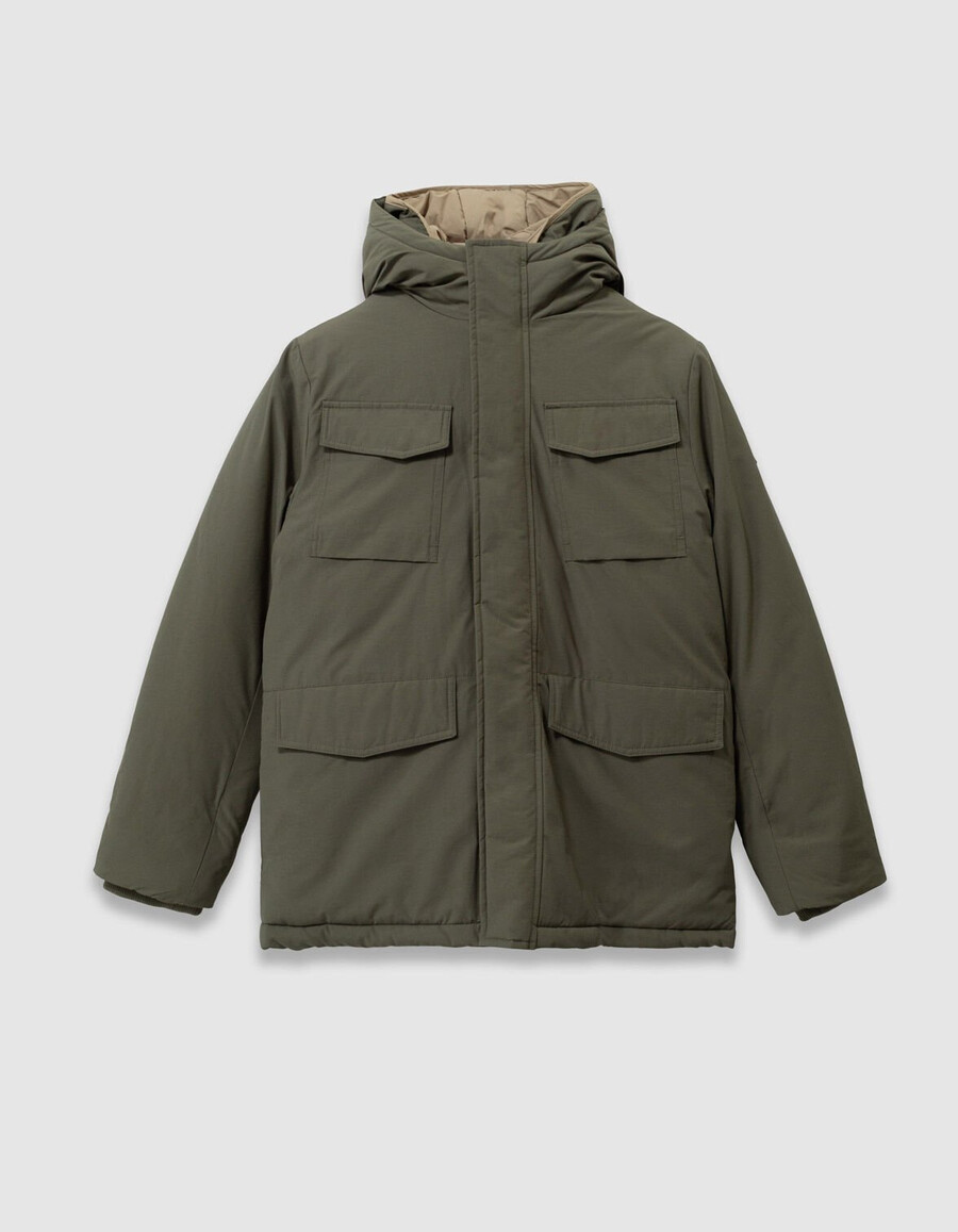 3-in-1-parka und wendbare steppjacke für jungen in khaki.