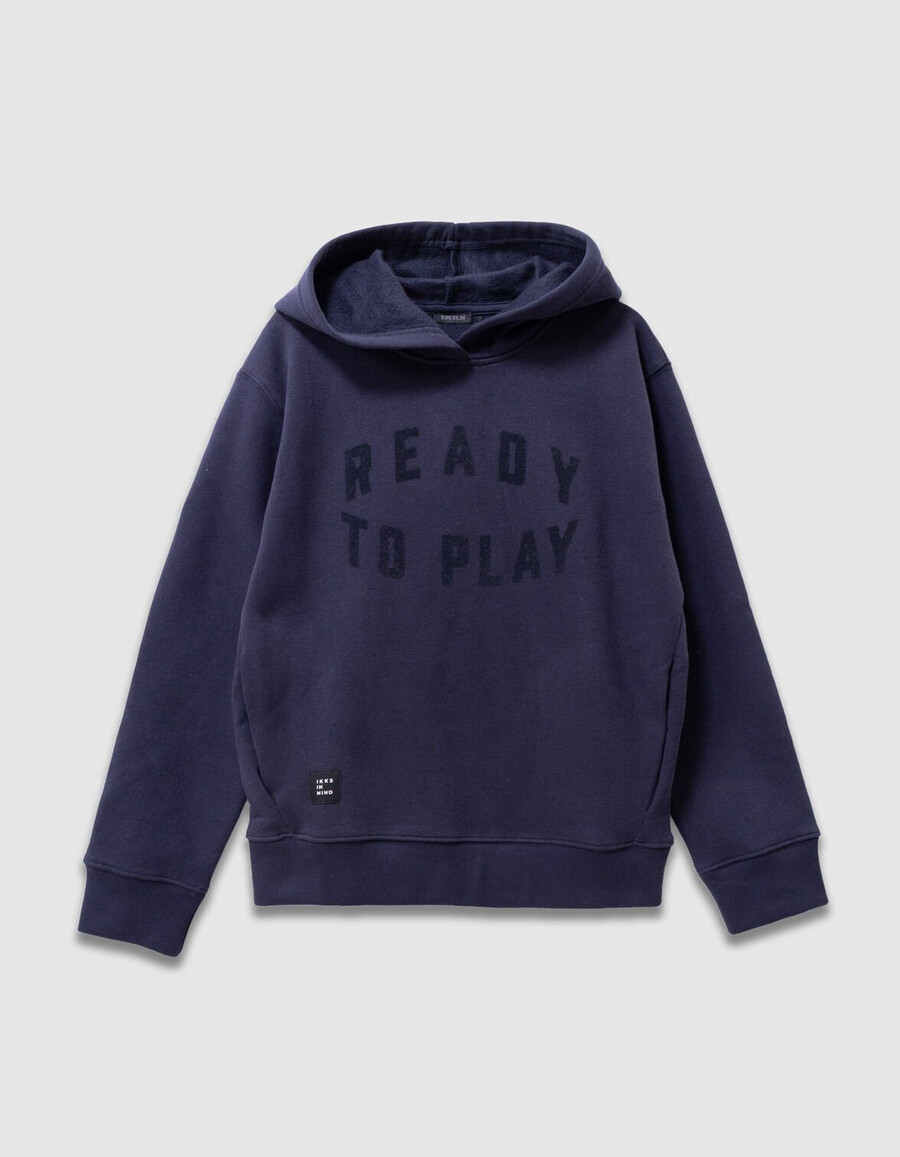 marineblauer jungen-hoodie mit beflocktem samt-slogan