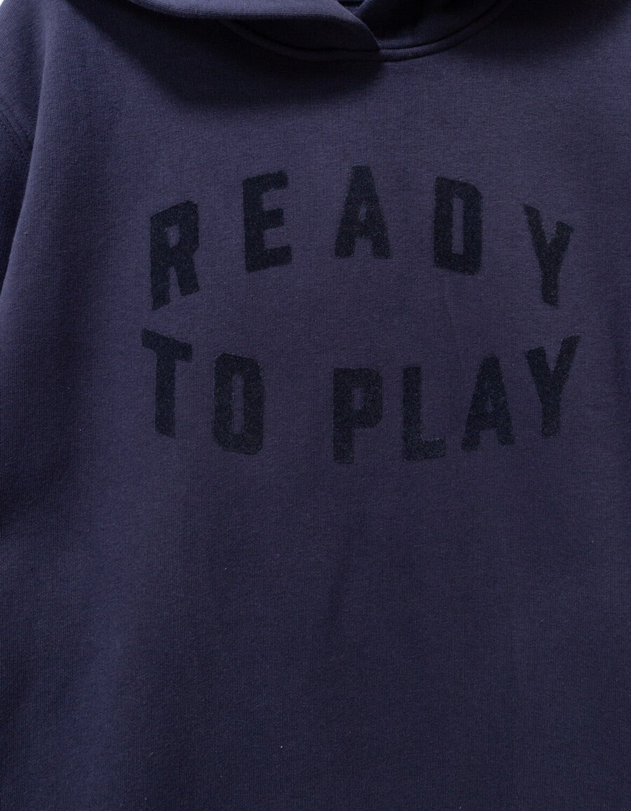 marineblauer jungen-hoodie mit beflocktem samt-slogan