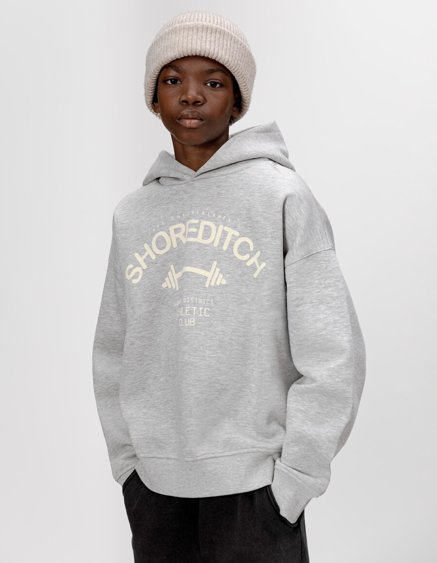 grauer jungen-hoodie mit beflocktem samt-slogan