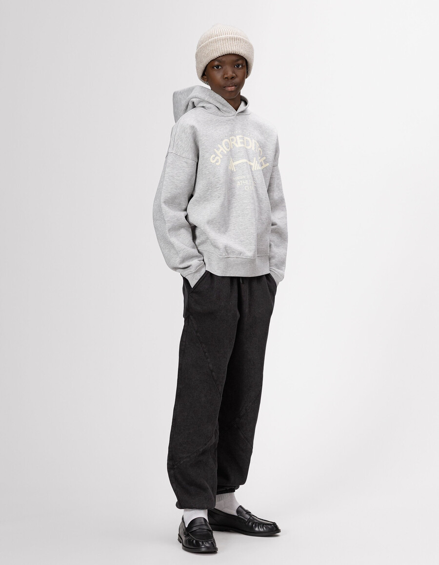 grauer jungen-hoodie mit beflocktem samt-slogan
