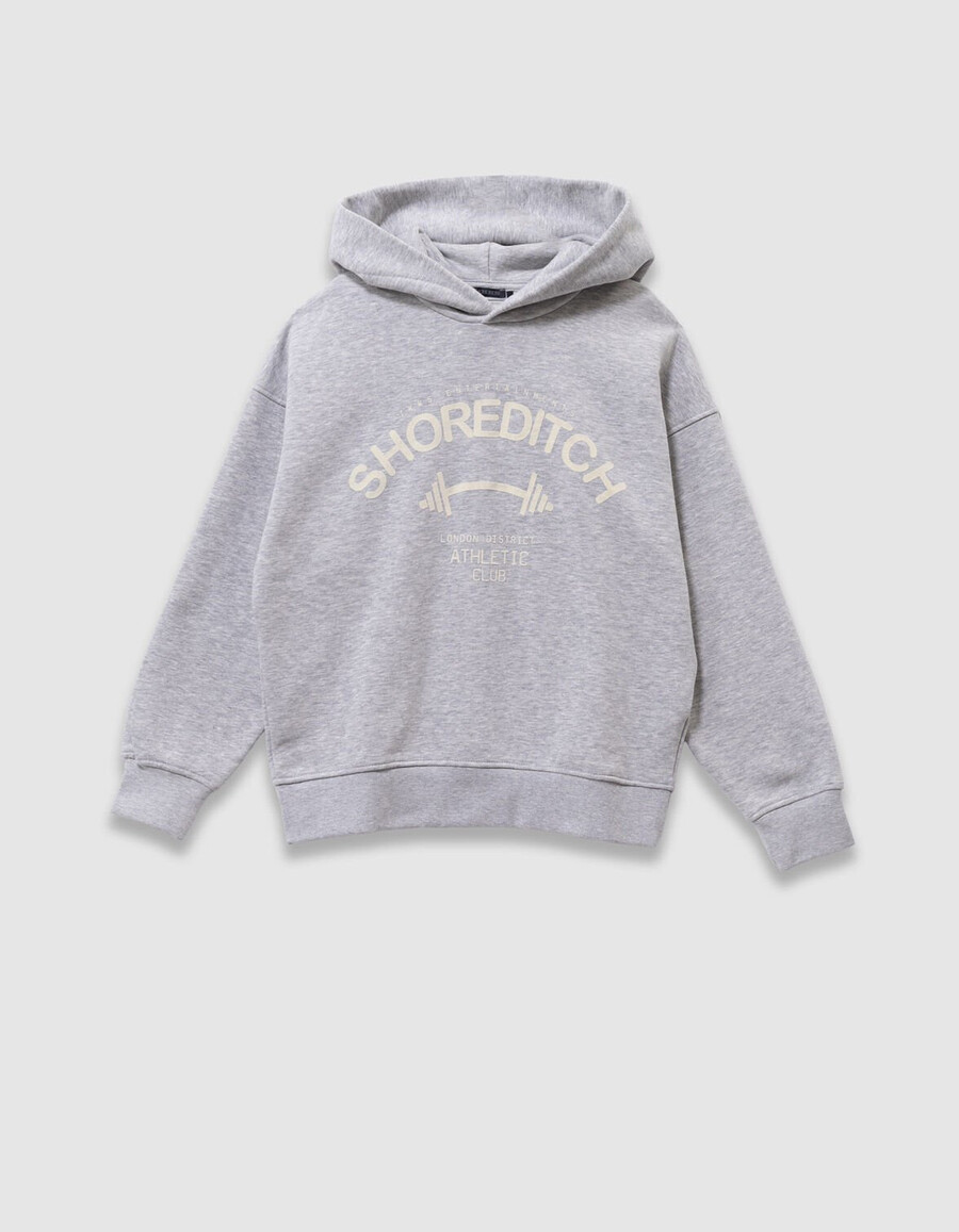 grauer jungen-hoodie mit beflocktem samt-slogan