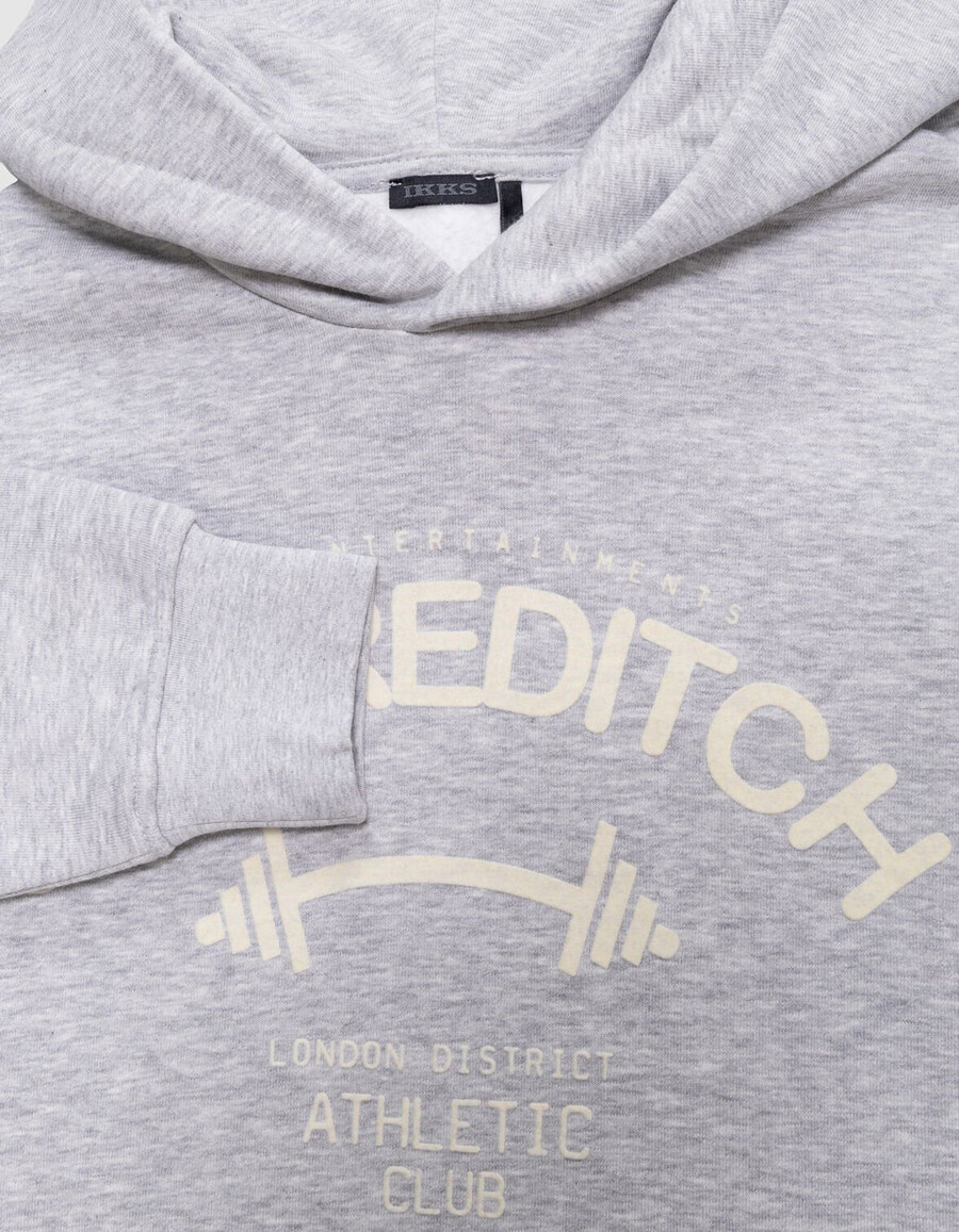 grauer jungen-hoodie mit beflocktem samt-slogan