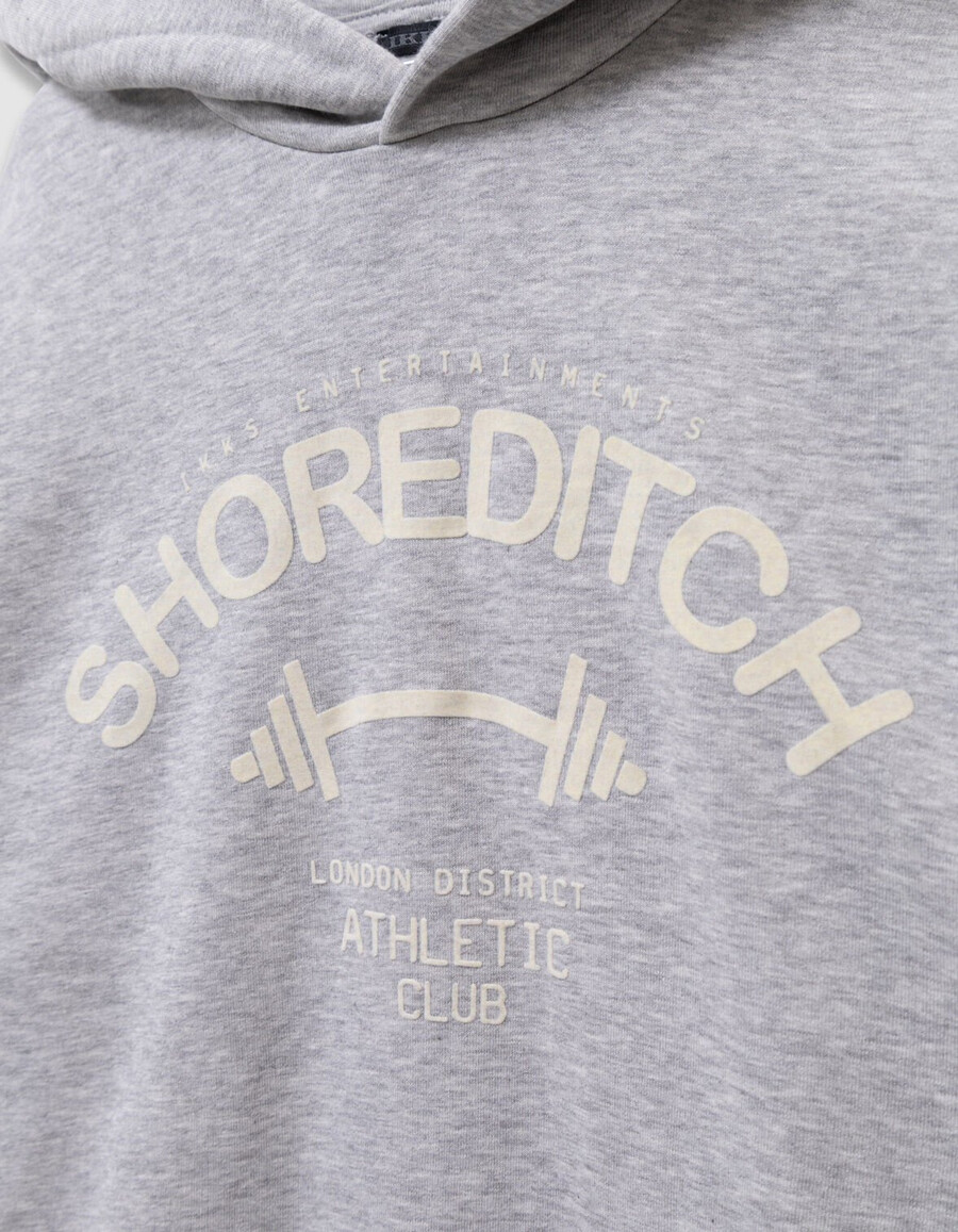 grauer jungen-hoodie mit beflocktem samt-slogan
