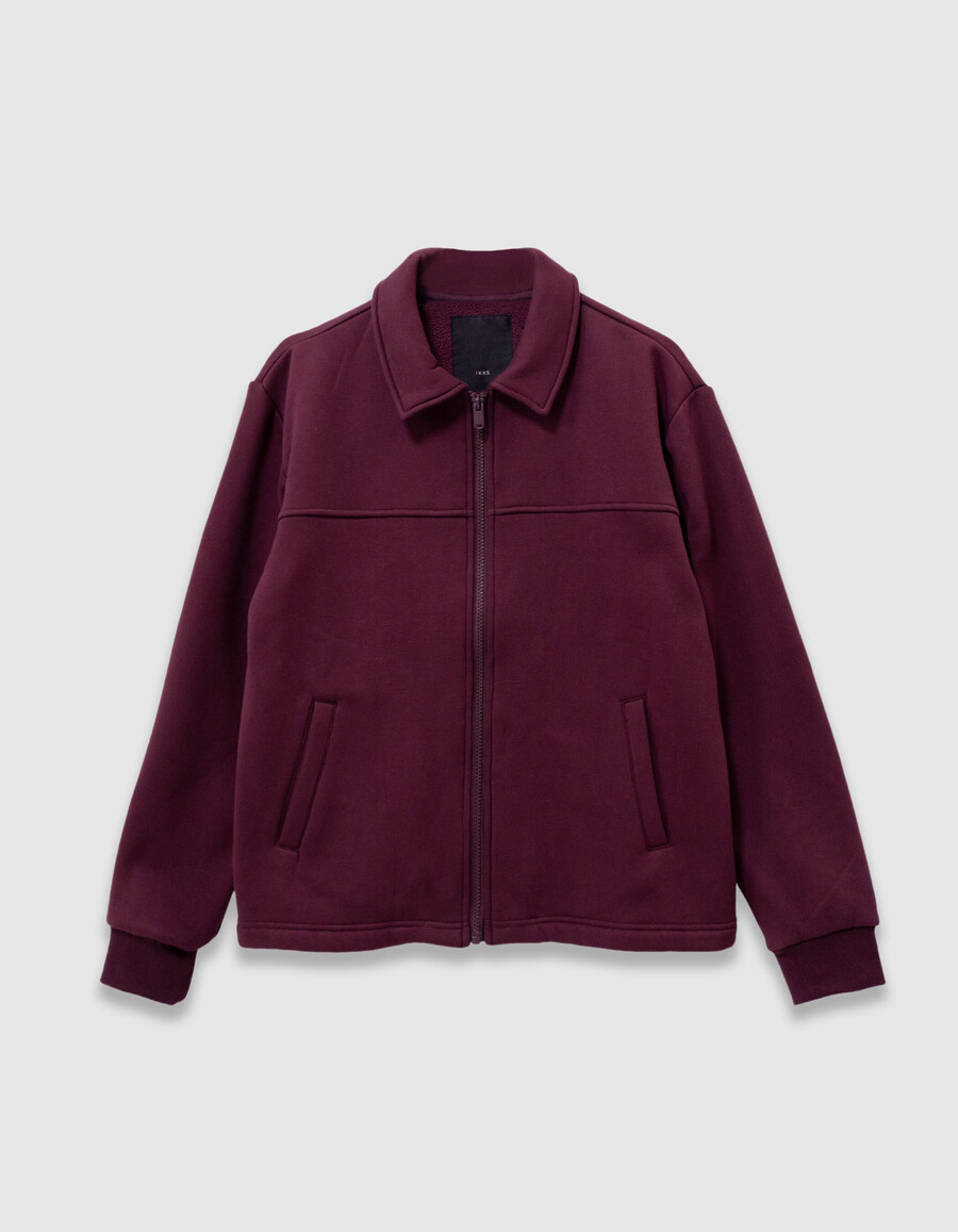 burgunderfarbene strickjacke für jungen mit reißverschluss und hemdkragen