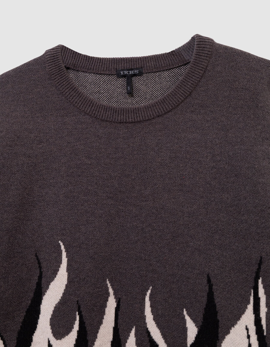 grauer jacquard-strickpullover mit flammenmuster für jungen