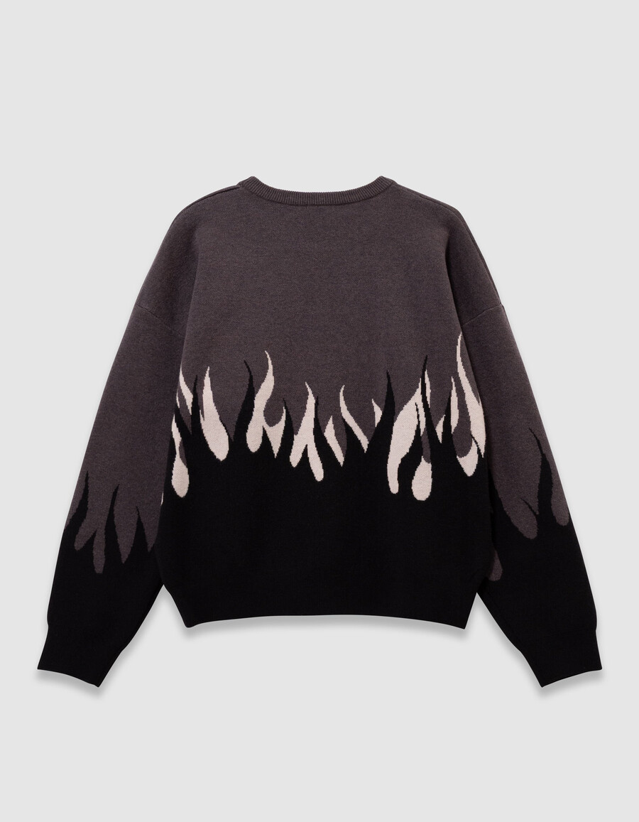 grauer jacquard-strickpullover mit flammenmuster für jungen