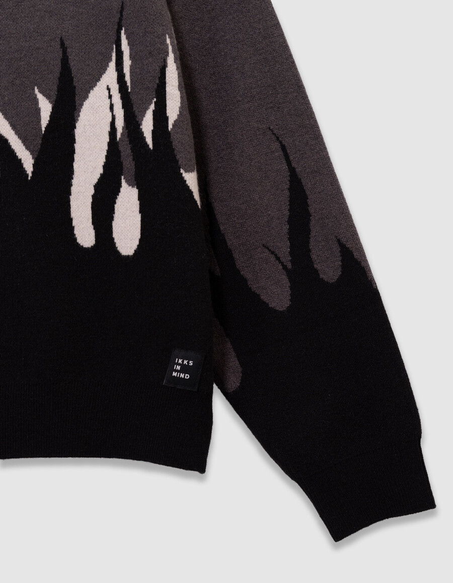 grauer jacquard-strickpullover mit flammenmuster für jungen