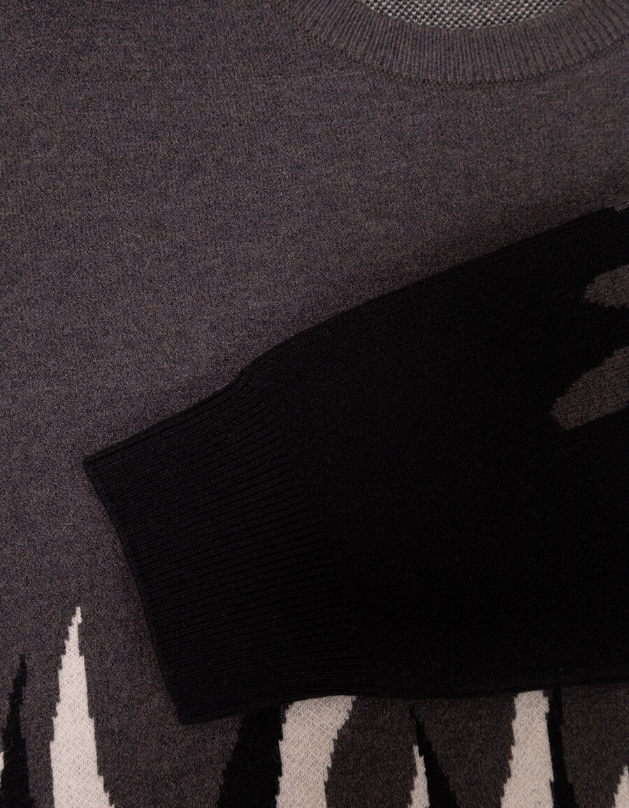 grauer jacquard-strickpullover mit flammenmuster für jungen