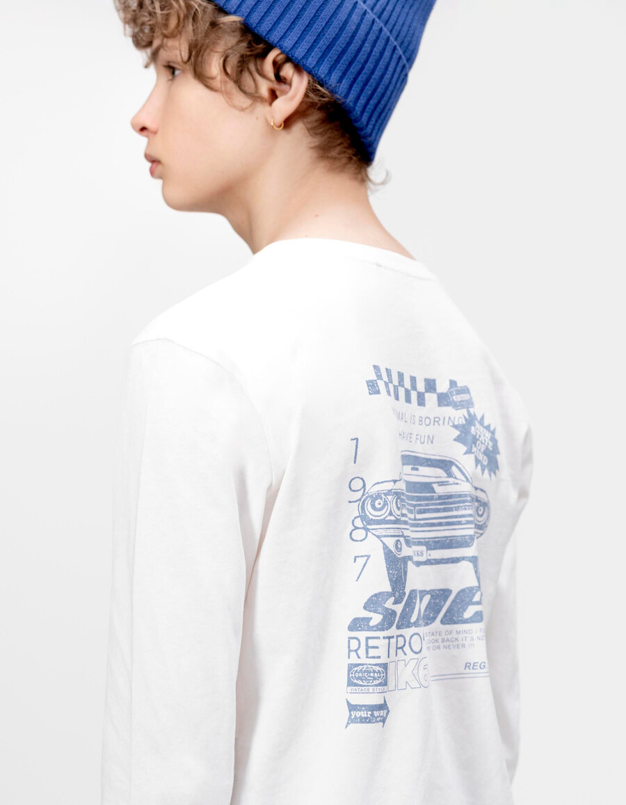 weißes t-shirt aus bio-baumwolle für jungen mit automotiv auf dem rücken
