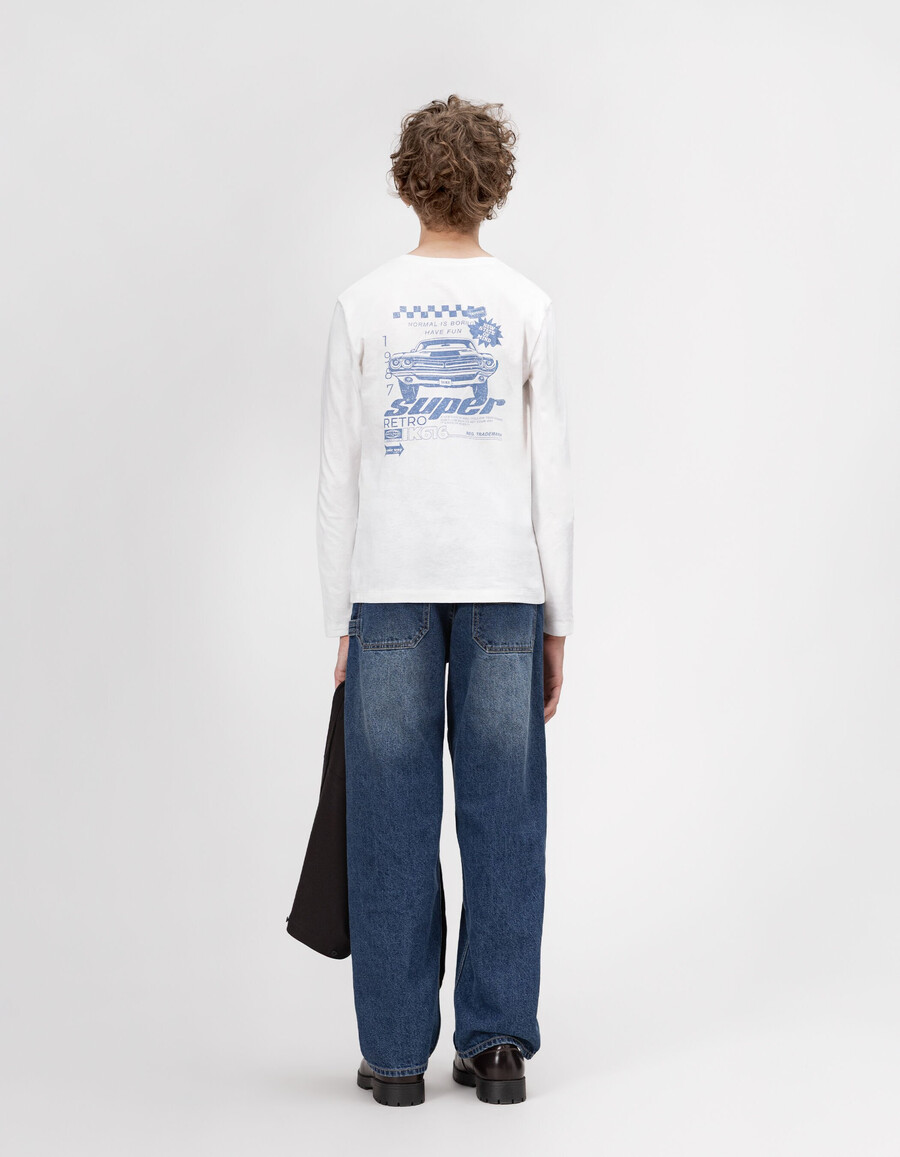 weißes t-shirt aus bio-baumwolle für jungen mit automotiv auf dem rücken