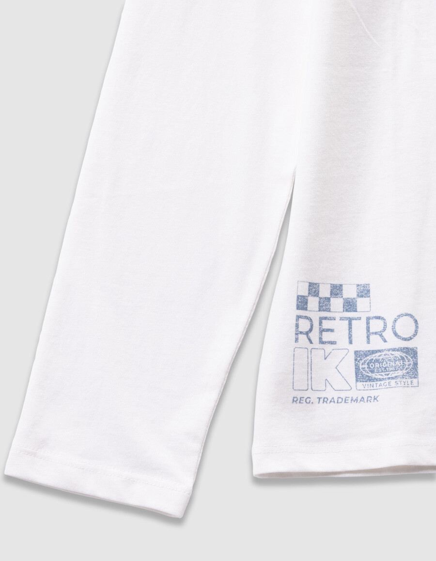 weißes t-shirt aus bio-baumwolle für jungen mit automotiv auf dem rücken