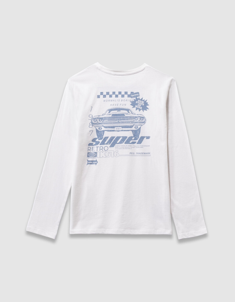 weißes t-shirt aus bio-baumwolle für jungen mit automotiv auf dem rücken
