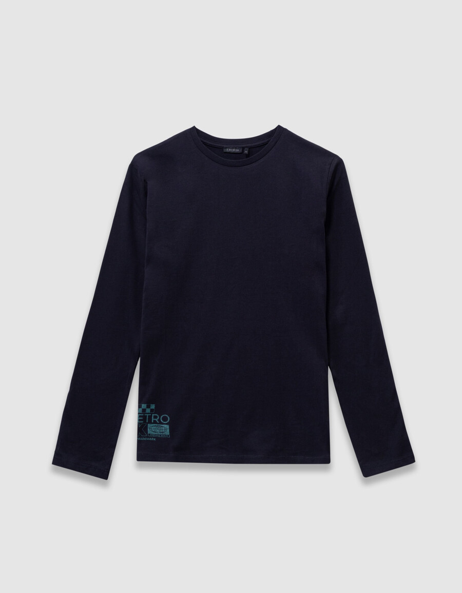 marineblaues t-shirt aus bio-baumwolle für jungen mit automotiv auf dem rücken