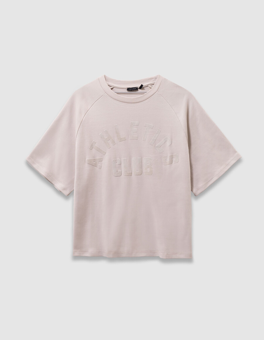 beiges t-shirt aus bio-baumwolle für mädchen beflockter samtaufdruck