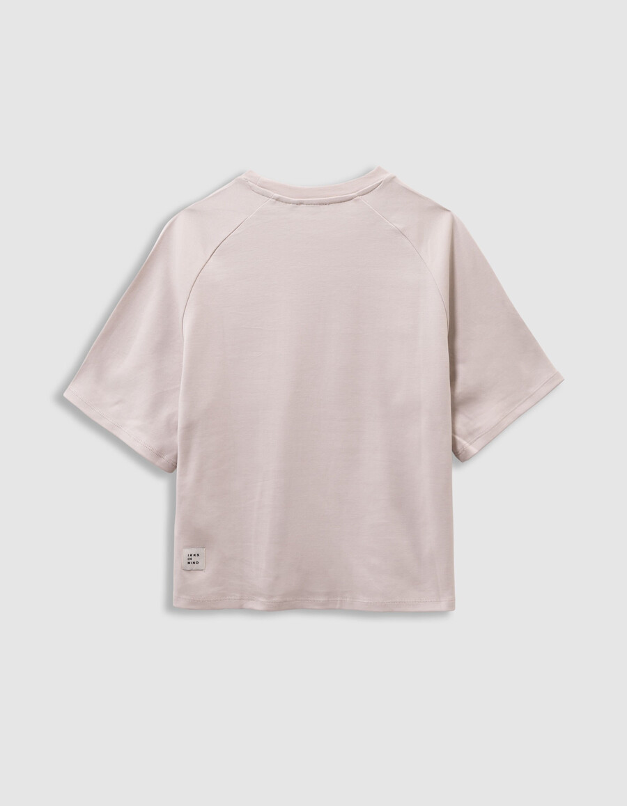 beiges t-shirt aus bio-baumwolle für mädchen beflockter samtaufdruck