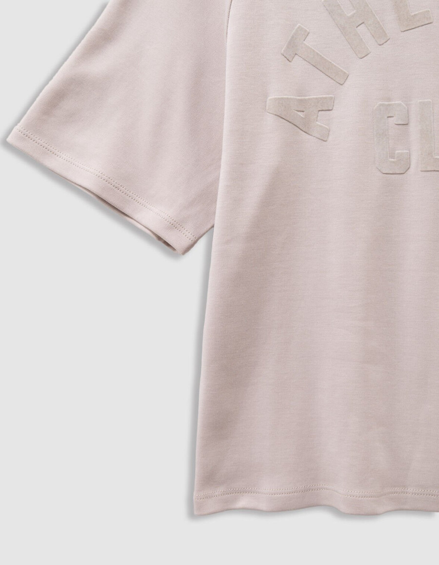 beiges t-shirt aus bio-baumwolle für mädchen beflockter samtaufdruck