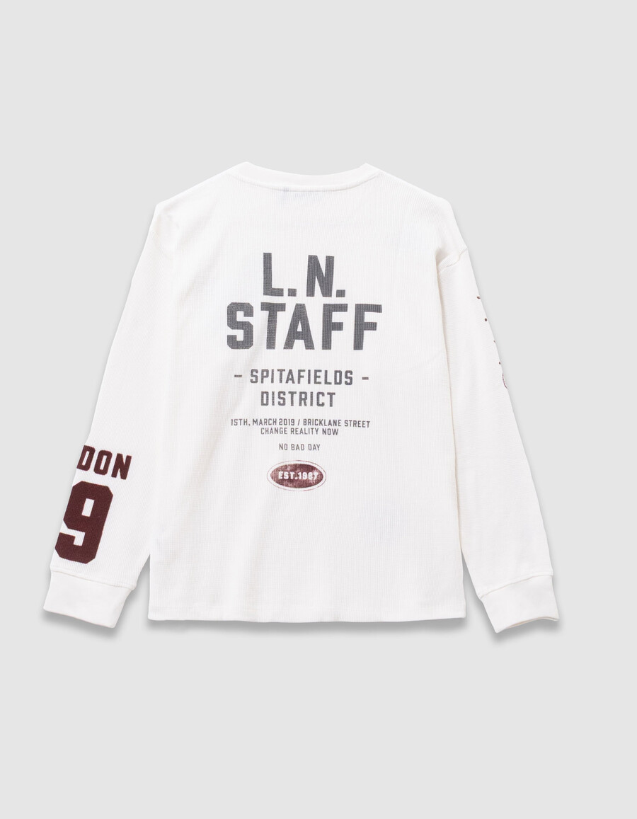 weißes waffel-langarmshirt für jungen