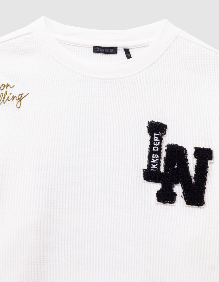 weißes waffel-langarmshirt für jungen