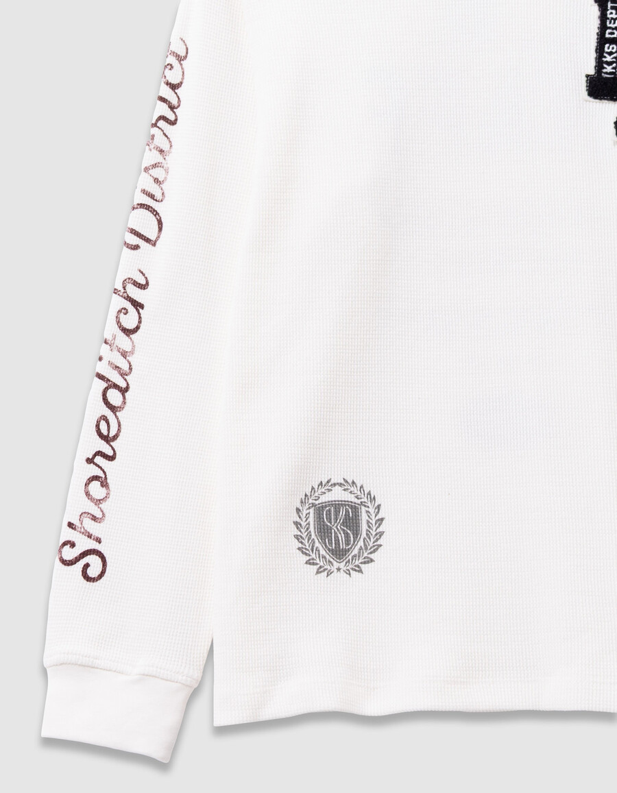 weißes waffel-langarmshirt für jungen
