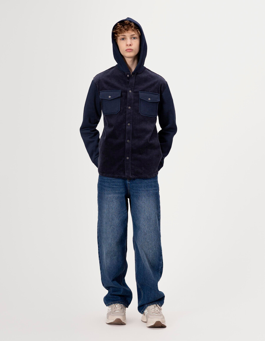 marineblauer zweilagiger kapuzenpullover für jungen