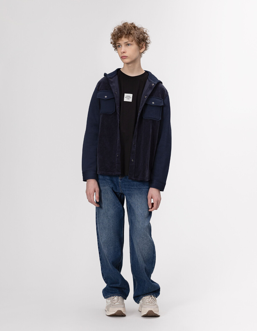 marineblauer zweilagiger kapuzenpullover für jungen