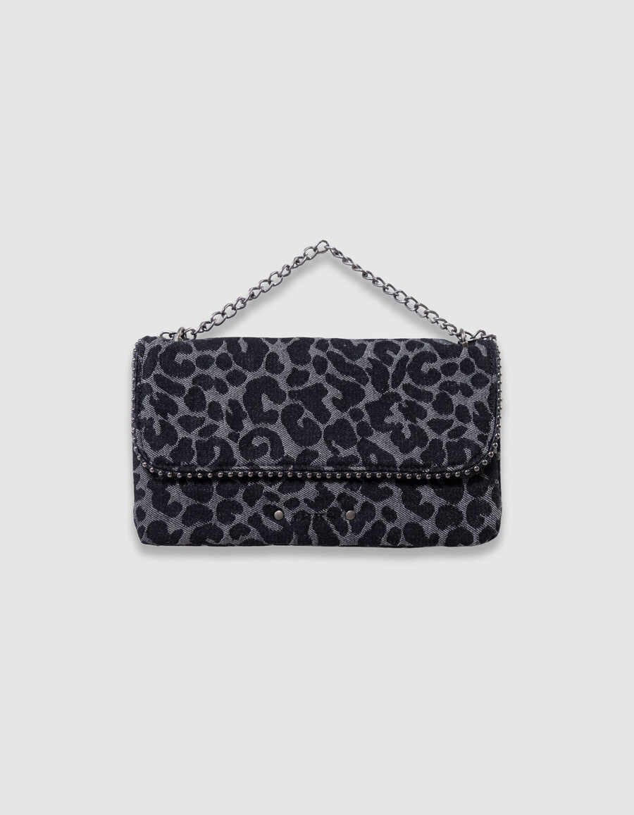 schwarze mädchentasche mit leopardenmuster und mikroperlenrand