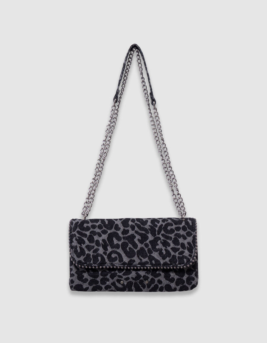 schwarze mädchentasche mit leopardenmuster und mikroperlenrand