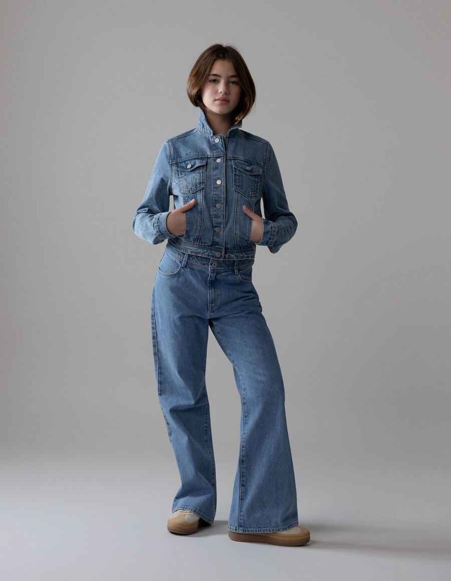 blaue kurze jeansjacke für mädchen