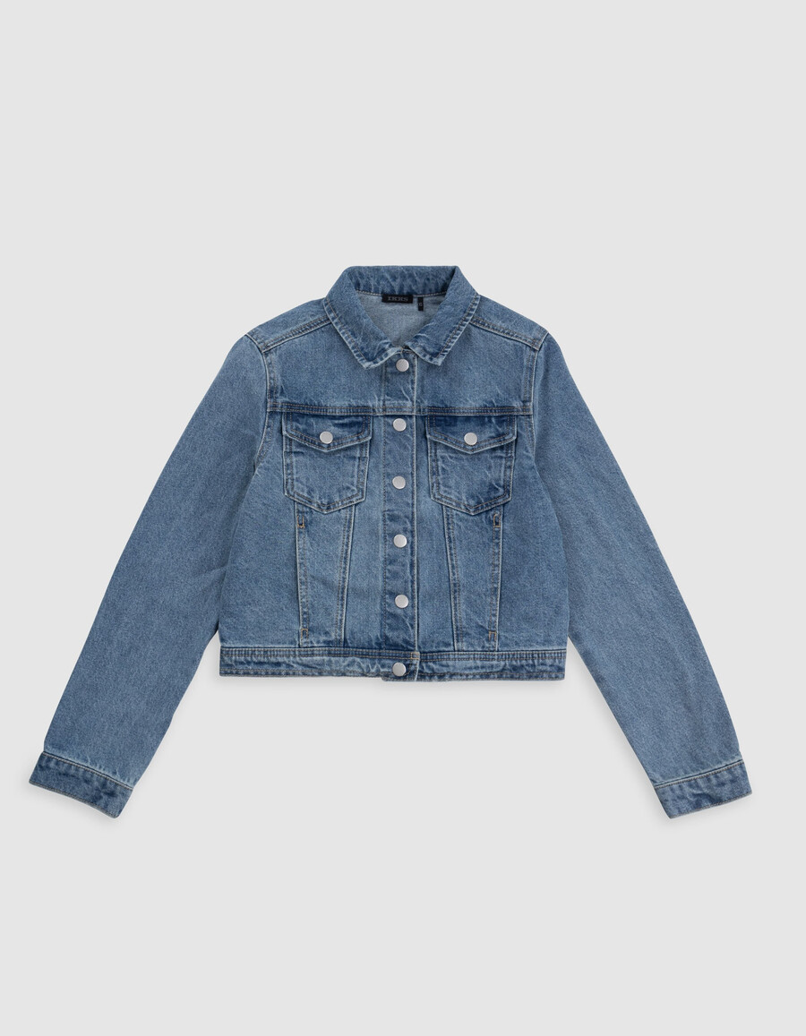 blaue kurze jeansjacke für mädchen