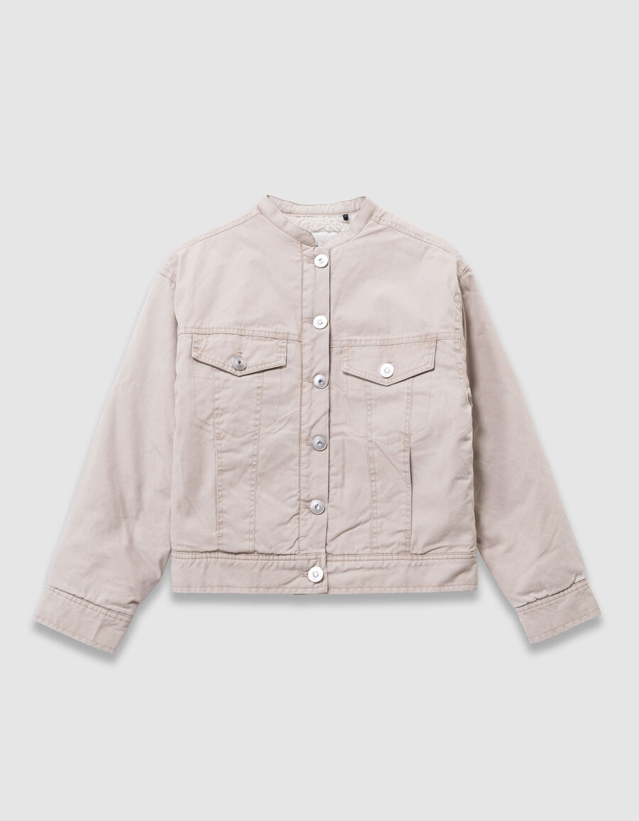 beige canvas-jacke für mädchen mit fellfutter