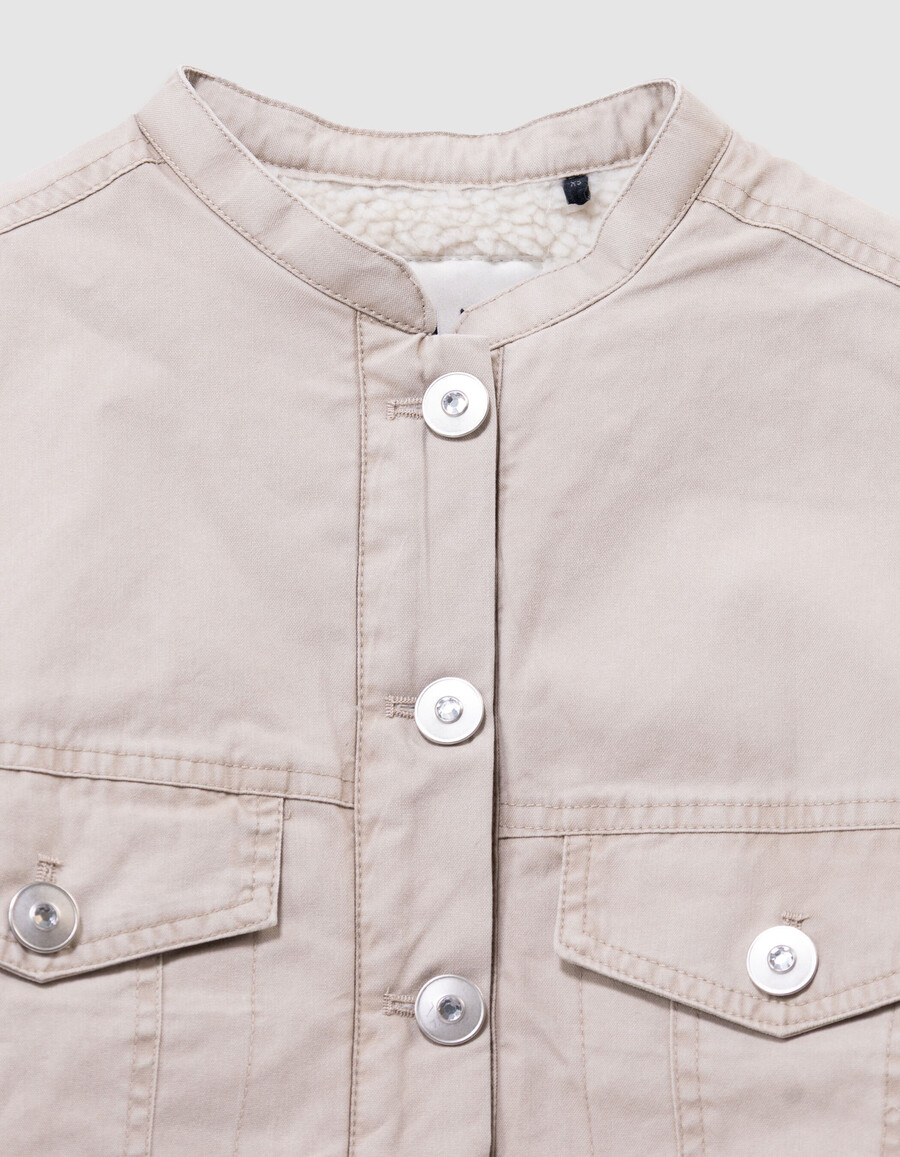 beige canvas-jacke für mädchen mit fellfutter