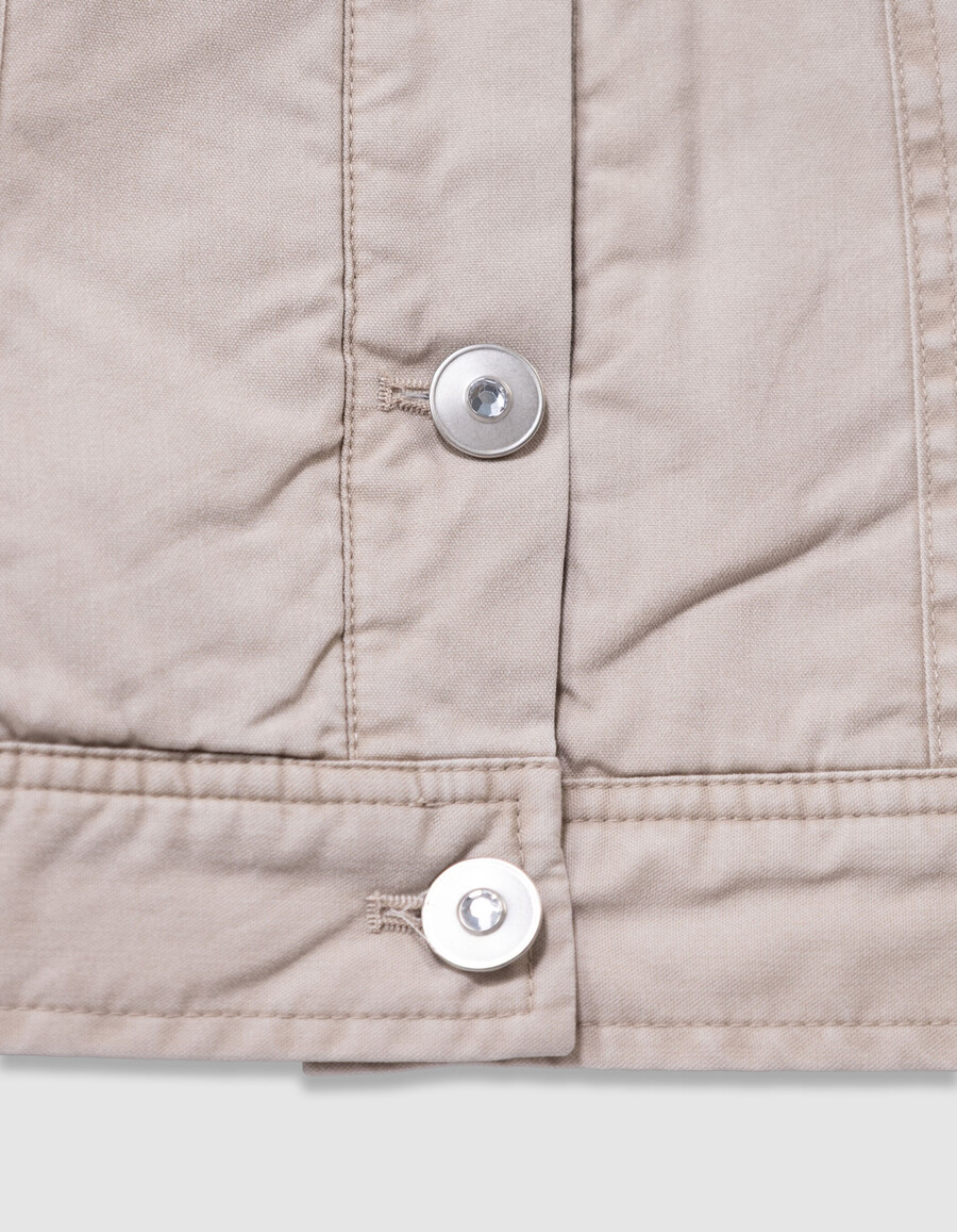 beige canvas-jacke für mädchen mit fellfutter