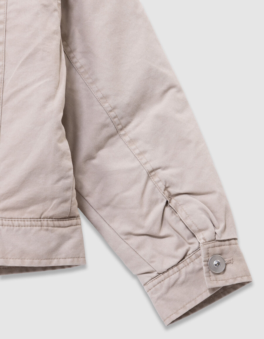 beige canvas-jacke für mädchen mit fellfutter